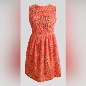 Boat Neckline Gathered Ikat Print Full Skirt Dress